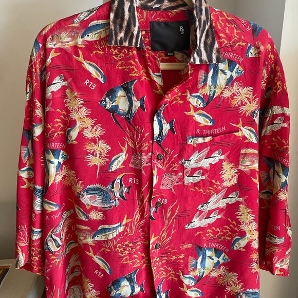 R13 HAWIIAN FISH OVERSIZED SHIRT LEOPARD COLLAR SIZE S - Picture 2 of 5